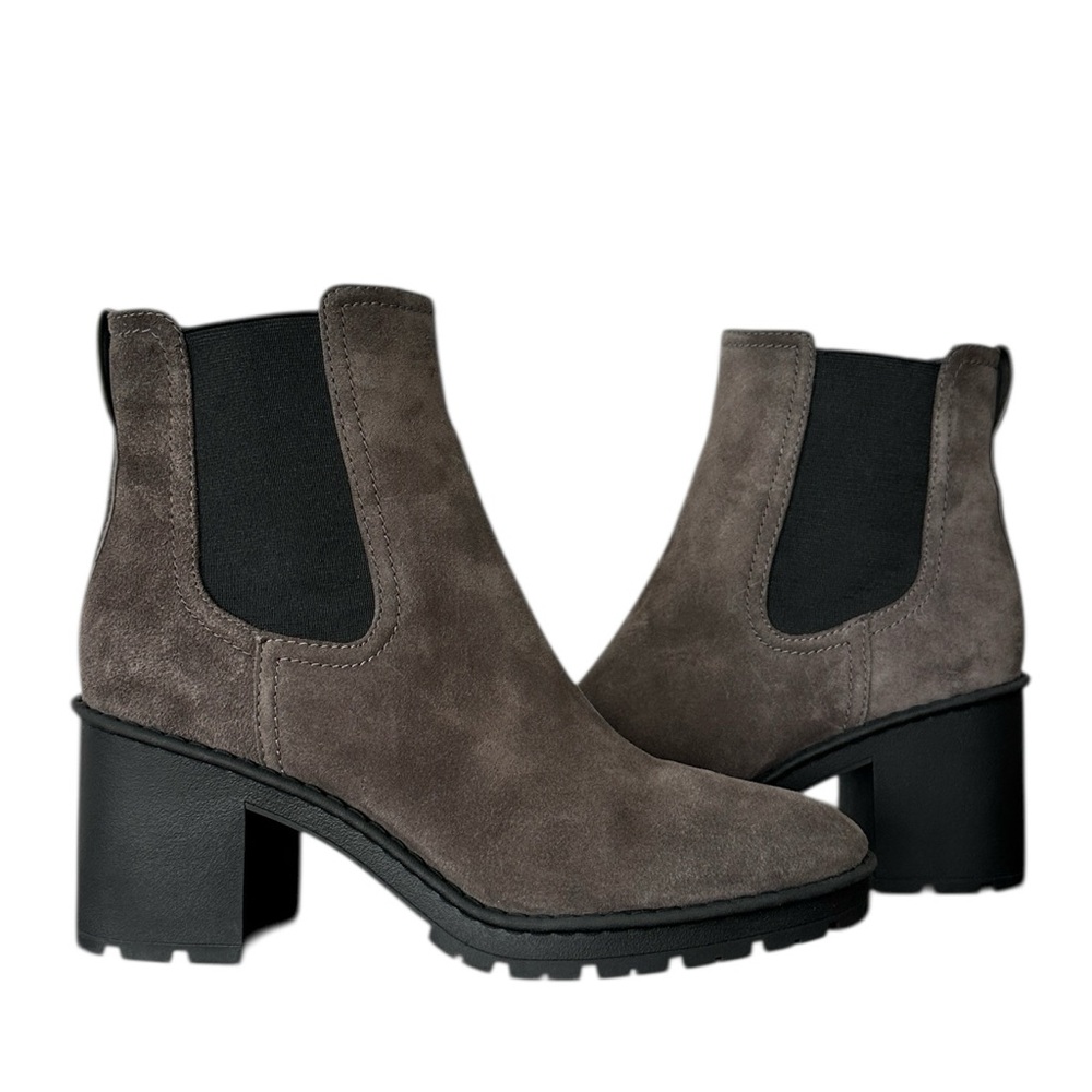 Vince Henderson Chelsea Ankle Boot Gray Suede Leather Chunky Heel Bootie Size 9‎ - Picture 5 of 9